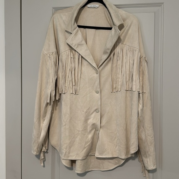 12th Tribe Desert Palm Ivory Fringe Suede Jacket - Picture 4 of 6